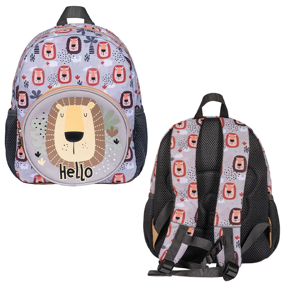 Ghiozdan gradinita HELLO, 31x24x9 cm, fermoar cu pandantiv ursulet, buzunar frontal rotund, 31 cm, multicolor - imagine 4